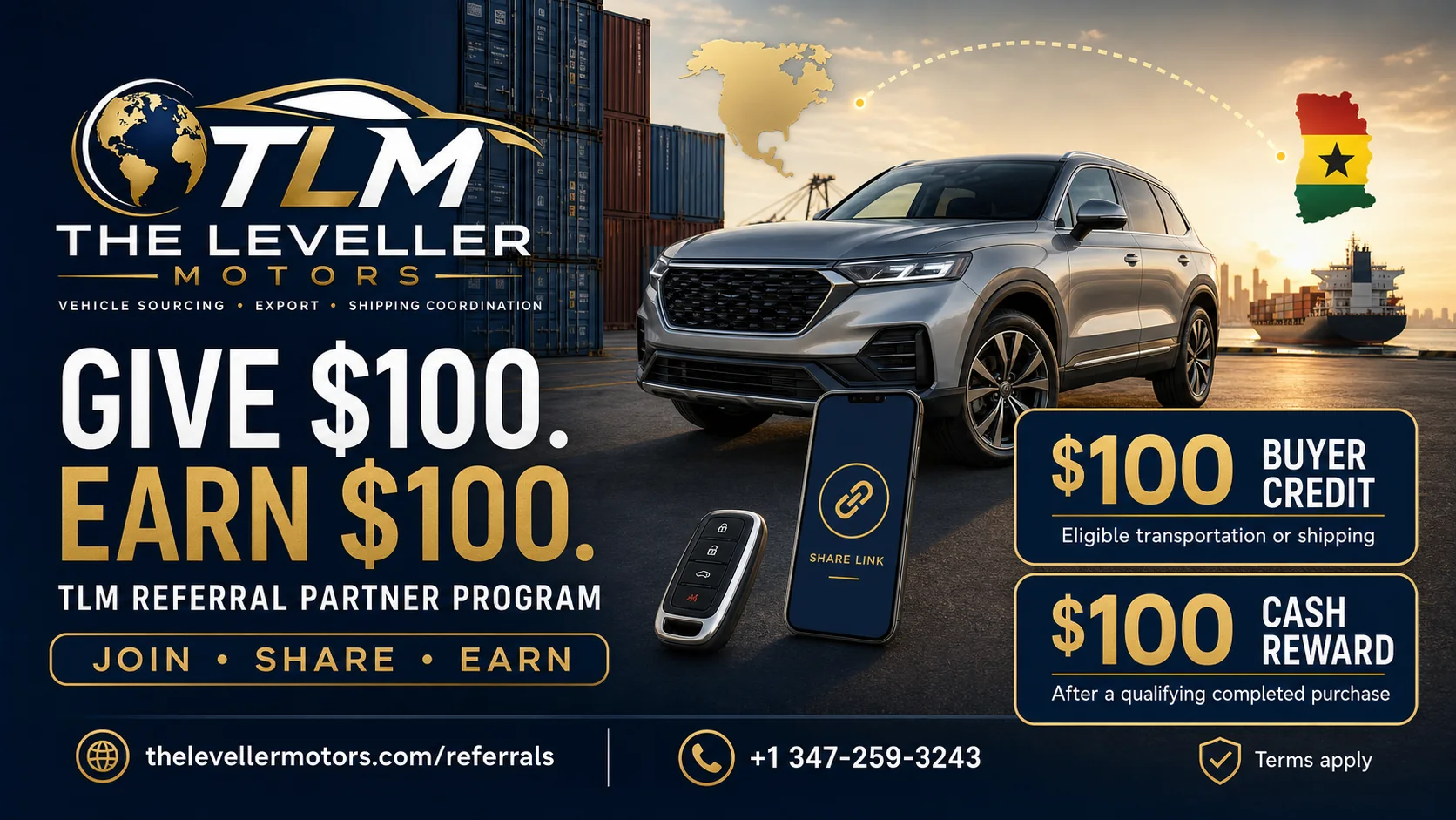 THE LEVELLER MOTORS Give $100 Earn $100 referral partner program